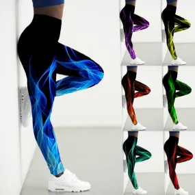 Wjczt Sport Leggings Women 3D Digital Fire Printed Tights Yoga Pants Flame Gym Clothing Femme Workout Leggins Ladies Leginsy Damskie