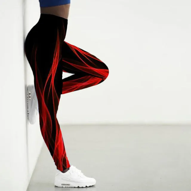 Wjczt Sport Leggings Women 3D Digital Fire Printed Tights Yoga Pants Flame Gym Clothing Femme Workout Leggins Ladies Leginsy Damskie