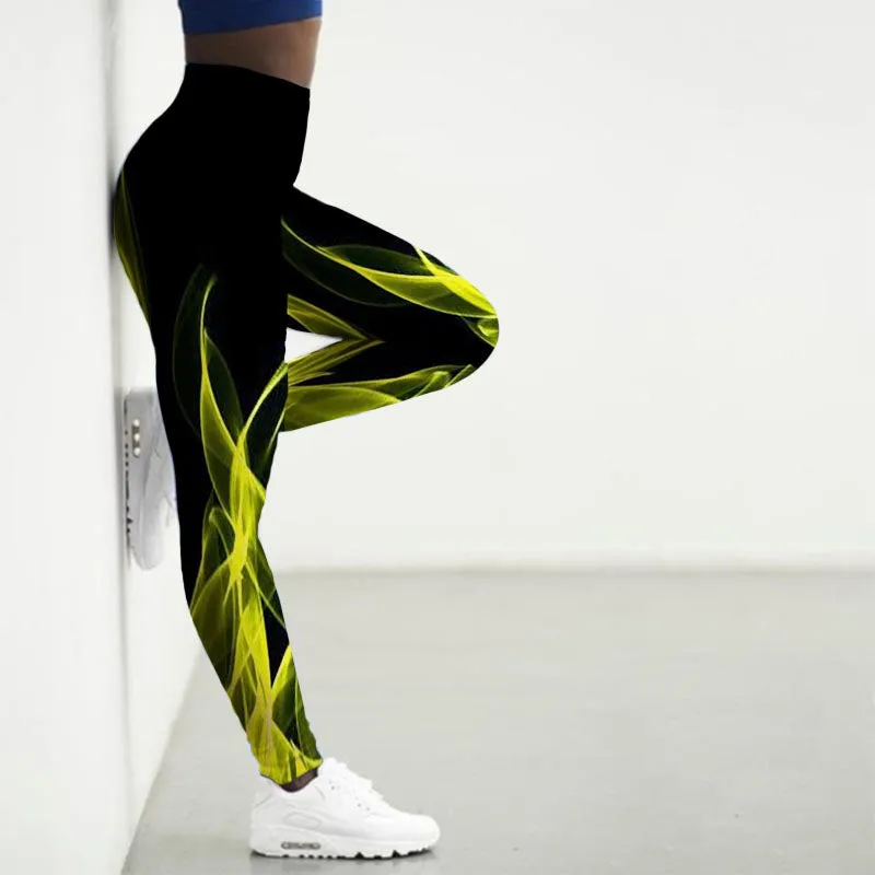 Wjczt Sport Leggings Women 3D Digital Fire Printed Tights Yoga Pants Flame Gym Clothing Femme Workout Leggins Ladies Leginsy Damskie