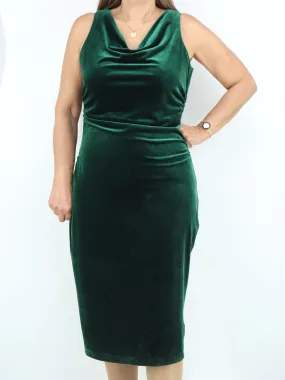 Women's Side Ruched Velvet Dress,Green