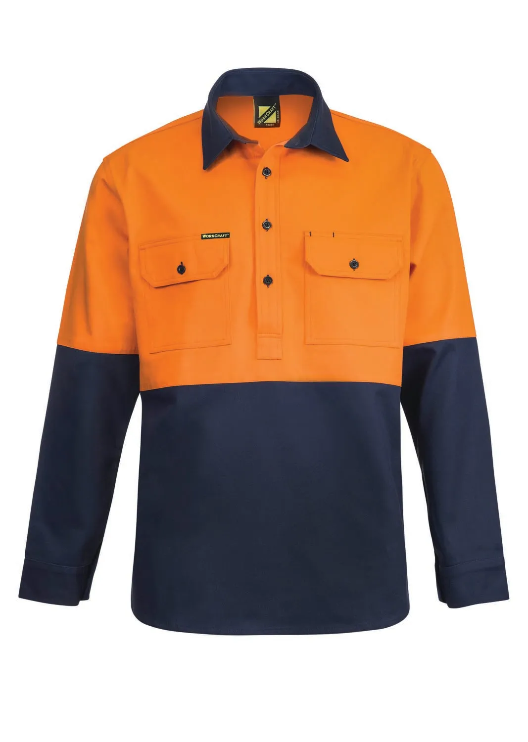WS4254 HEAVY DUTY HYBRID HI VIS CLOSED FRONT COTTON DRILL SHIRT WITH GUSSET SLEEVES