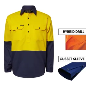 WS4254 HEAVY DUTY HYBRID HI VIS CLOSED FRONT COTTON DRILL SHIRT WITH GUSSET SLEEVES