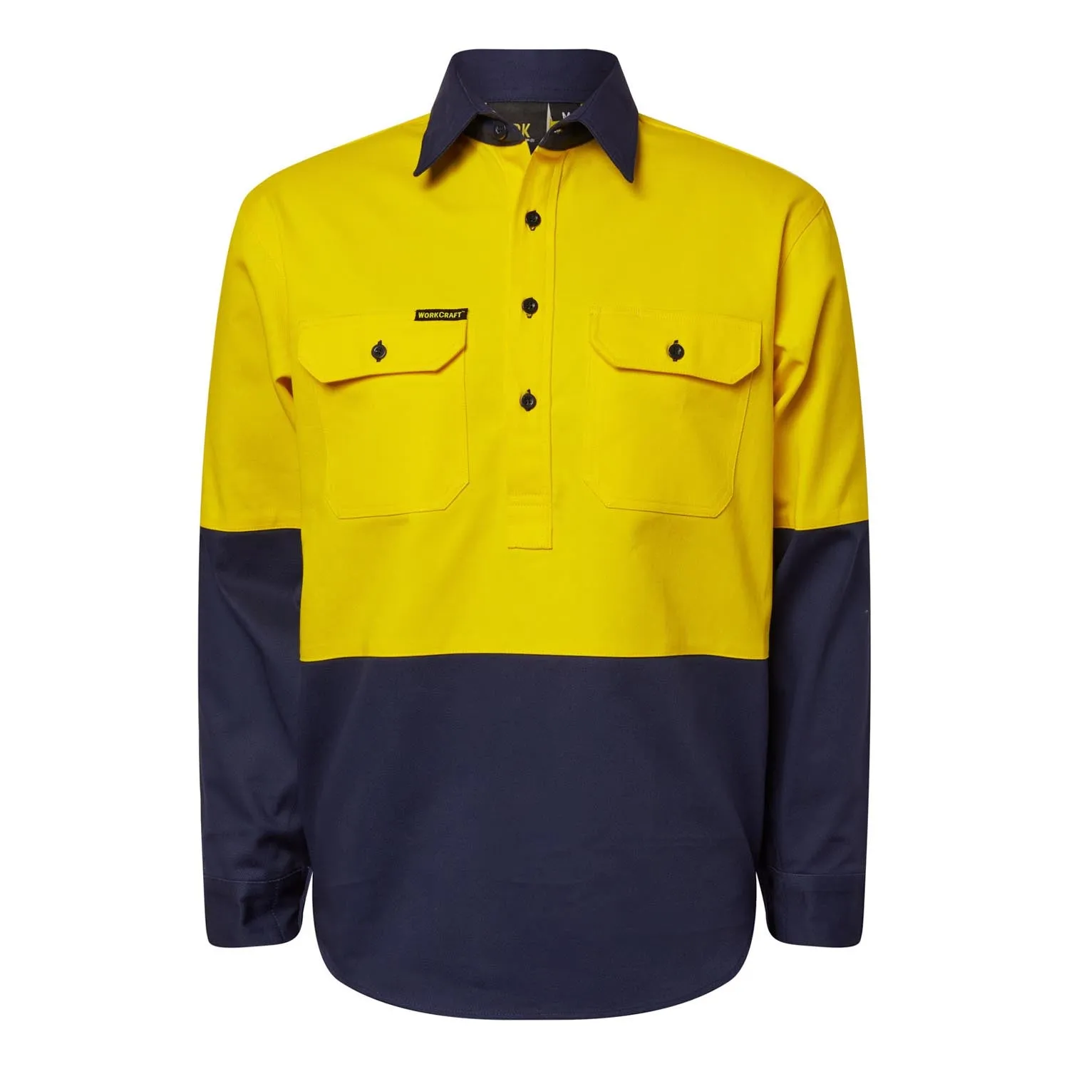 WS4254 HEAVY DUTY HYBRID HI VIS CLOSED FRONT COTTON DRILL SHIRT WITH GUSSET SLEEVES