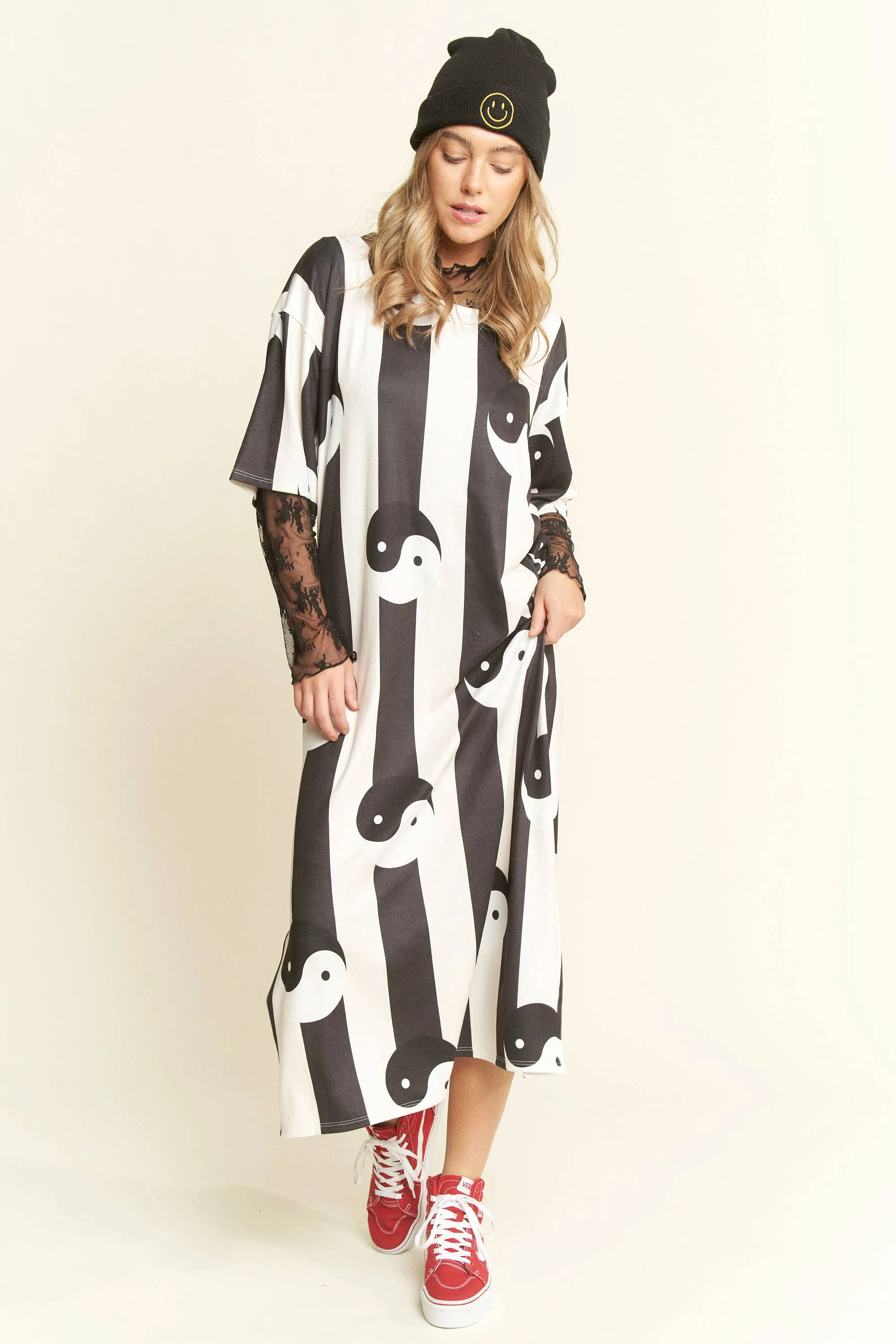 YIN YANG RIBBED KNIT MIDI DRESS