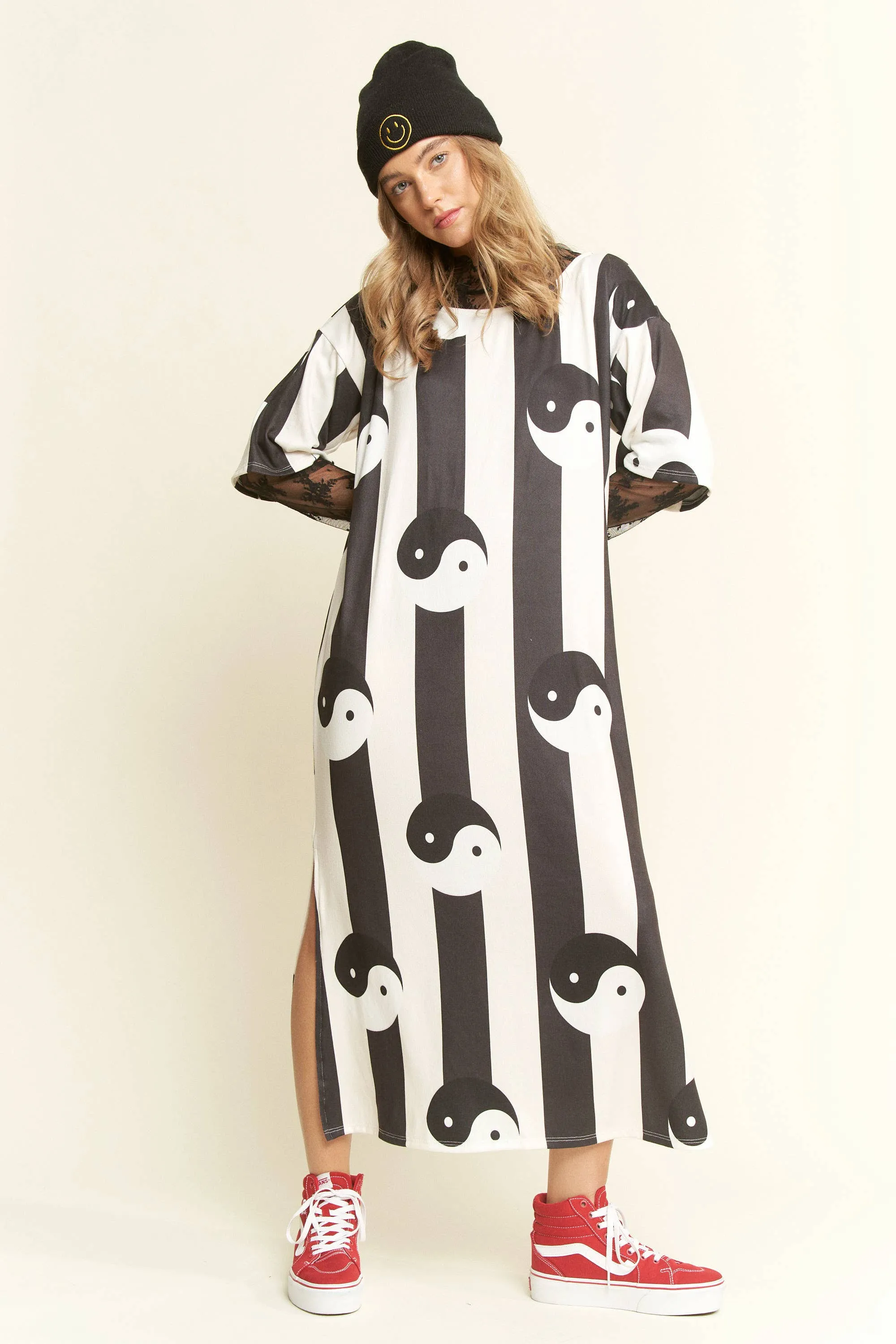 YIN YANG RIBBED KNIT MIDI DRESS
