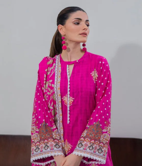 Zellbury Intermix Collection – Embroidered Shirt Shalwar Dupatta - Pink - Cambric Suit-0643 - WUC23E30643