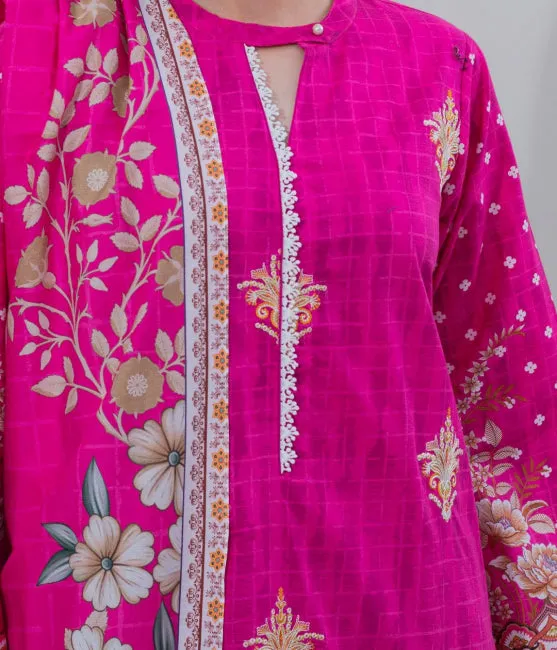 Zellbury Intermix Collection – Embroidered Shirt Shalwar Dupatta - Pink - Cambric Suit-0643 - WUC23E30643